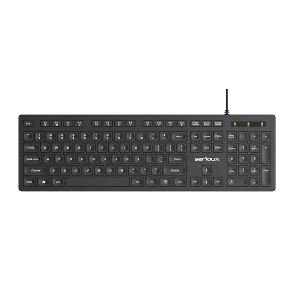 Tastatura Serioux cu fir, interfata USB, 104 taste, material ABS, US Layout,cablu 1.5m PVC, 429x128x20mm, Negru