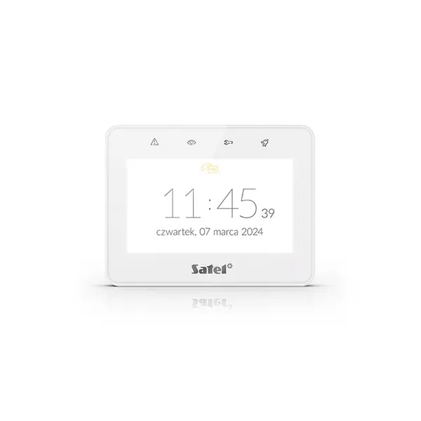 Tastatura touch screen Satel Integra INT-TSG2R-W, 4.3 inch, functii MACRO, Mifare 13.56 MHz, slot card, alb