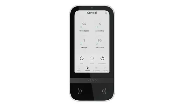 Tastatura wireless cu ecran touch, Mifare, uz interior, 1.7 km bidirectional, 868 MHz, aplicatie, anti-bruiaj, alb, AJAX KEYPAD TOUCH