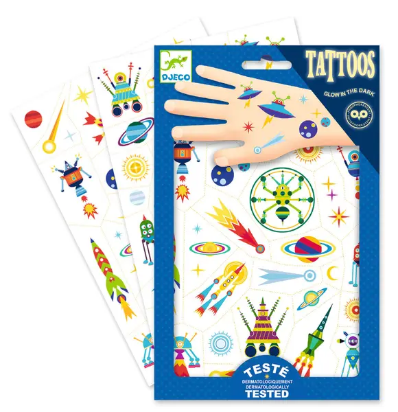 Tatuaje pentru copii Djeco - Space Oddity, luminoase in intuneric