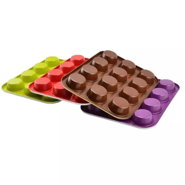 Tava Copt pentru Briose, cu Strat Ceramica Antiaderent, Capacitate 12 Bucati, Diverse Culori, Perfect Home
