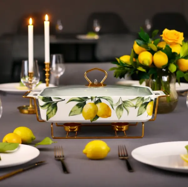 Tavă de copt și tavă caldă de servire Morello - Lemons & Gold, 38.5 x 29.5 cm