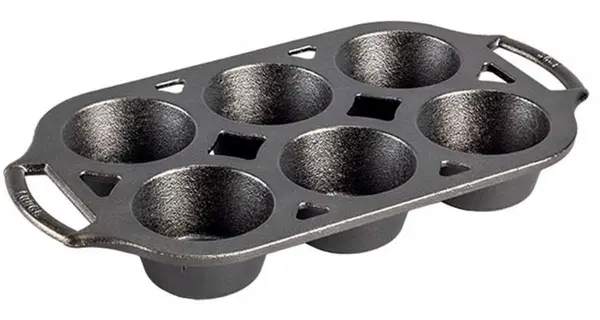 Tava din fonta cu 6 cupe pentru briose Lodge 32 x 18 cm L-BW6MFN