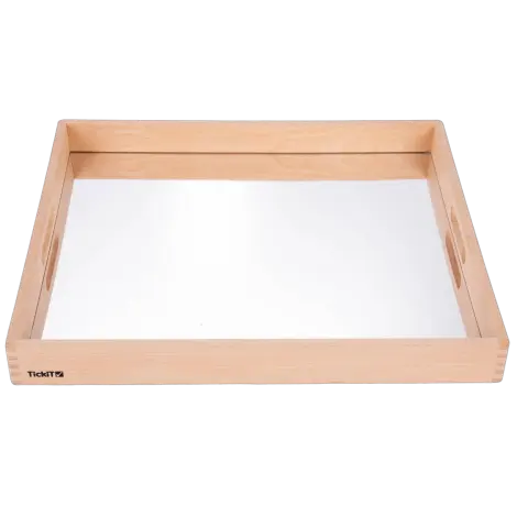 Tava mare din lemn cu oglinda acrilica, 500 x 435 x 50 mm, pentru activitati senzoriale