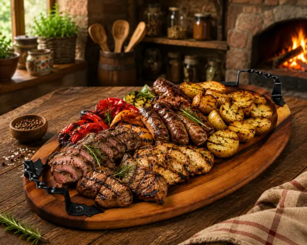 Tavă ovală din lemn cu mânere din fier forjat, 50 30 cm