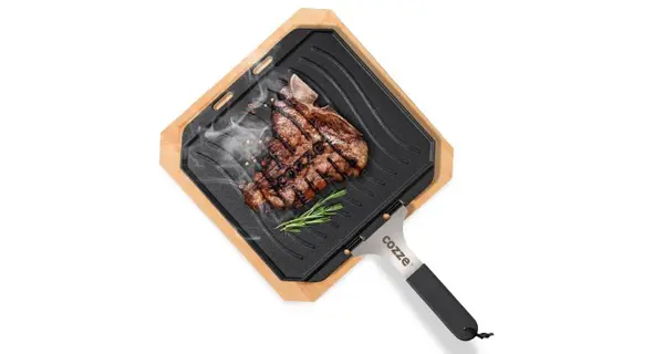 Tava reversibila din fonta cu suport din bambus pentru servire Cozze 33 x 33 cm 90327