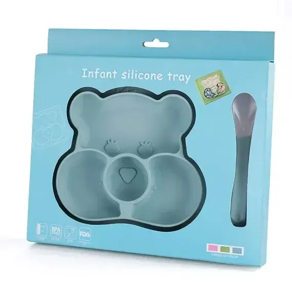 Taviță de diversificare din silicon – bebeluși 4 luni+, 22,5 × 20 × 2,5 cm - Albastru