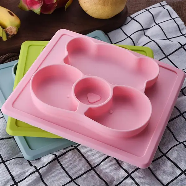 Taviță de diversificare din silicon – bebeluși 4 luni+, 22,5 × 20 × 2,5 cm - Roz