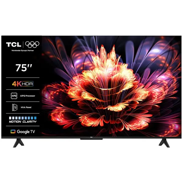 TCL Televizor LED TCL 75V6C, Smart TV, 189 cm, Ultra HD 4K, Google TV, Clasa E, Negru