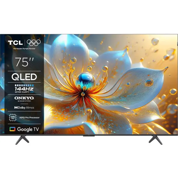 TCL Televizor QLED TCL 75T8C, 189 cm, Smart, Ultra HD 4K, Clasa F, Negru