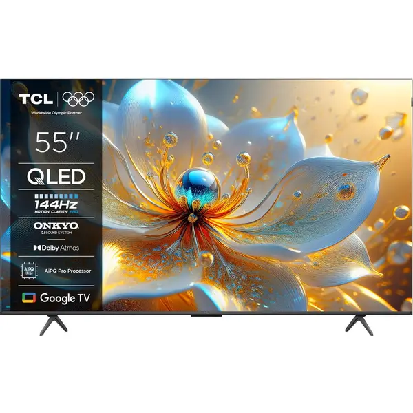 TCL Televizor Smart QLED TCL 55T8C, 139 cm, Ultra HD 4K, 100 Hz, smart Google TV, Clasa F, Negru