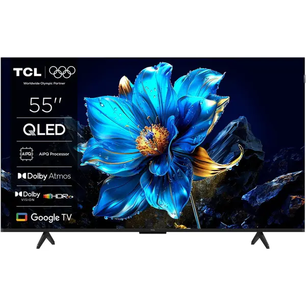 TCL Televizor TCL QLED 55P7K, 139 cm, Smart, Google TV, 4K Ultra HD, Clasa F, Wi-Fi, Bluetooth, Negru