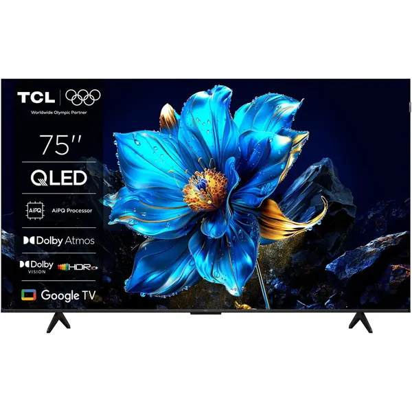 TCL Televizor TCL QLED 75P7K, 189 cm, Smart Google TV, 4K Ultra HD, Clasa F, Wi-Fi, Bluetooth, 60Hz, Negru