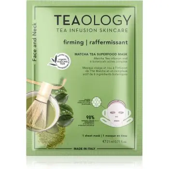 Teaology Matcha Tea Superfood Mask mască textilă pentru contururile faciale, cu efect de fermitate cu matcha