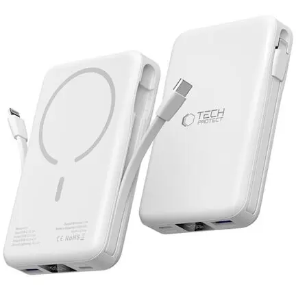 Tech-Protect Baterie externa magnetica TECH-PROTECT LifeMag PB31 10000 mAh, Compatibila MagSafe, 15W, Cablu USB-C 50cm, Alb
