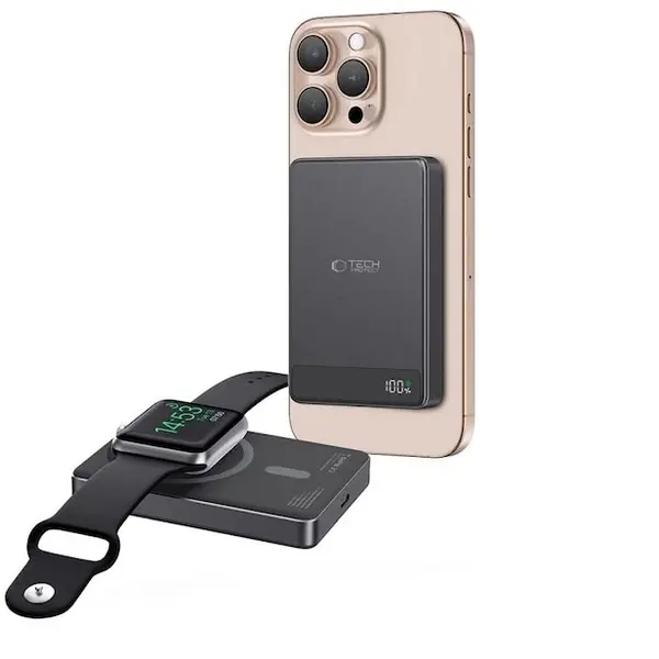 Tech-Protect Baterie Externa Wireless Tech-Protect PB33 LifeMag, 5000mAh, 15W, FQI, 1 x QI - 1 x USB-C, Neagra