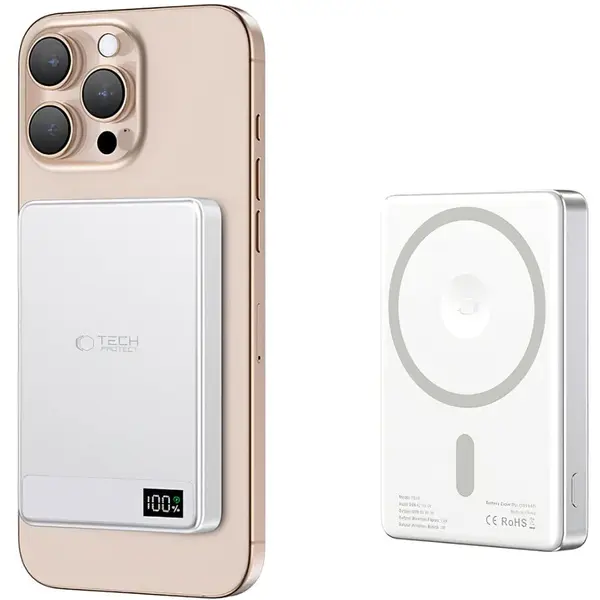 Tech-Protect Baterie Externa Wireless Tech-Protect PB33 LifeMag, 5000mAh, 15W, FQI, 1 x QI - 1 x USB-C, Gri