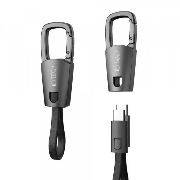 Tech-Protect Cablu Date si Incarcare USB-C - USB-C Tech-Protect Ultraboost DNA Keychain, 60W, 0.17m, Gri