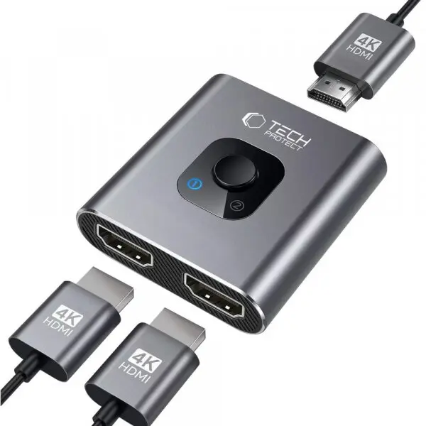 Tech-Protect Switch Video HDMI Tech-Protect HB07, 2x HDMI, rezolutie 4K la 60Hz, Gri
