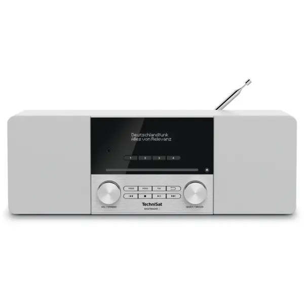TechniSat Radio cu ceas, TechniSat, DIGITRADIO 3, DAB + si FM, Bluetooth, Port USB, CD drive, 20 W, Alb (0001/3913)