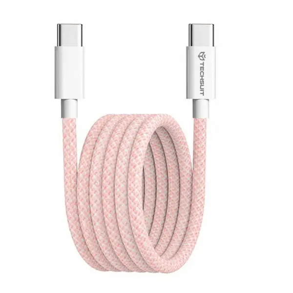 techsuit Cablu Date si Incarcare USB-C - USB-C Techsuit PCB114D, 60W, 1m, Roz