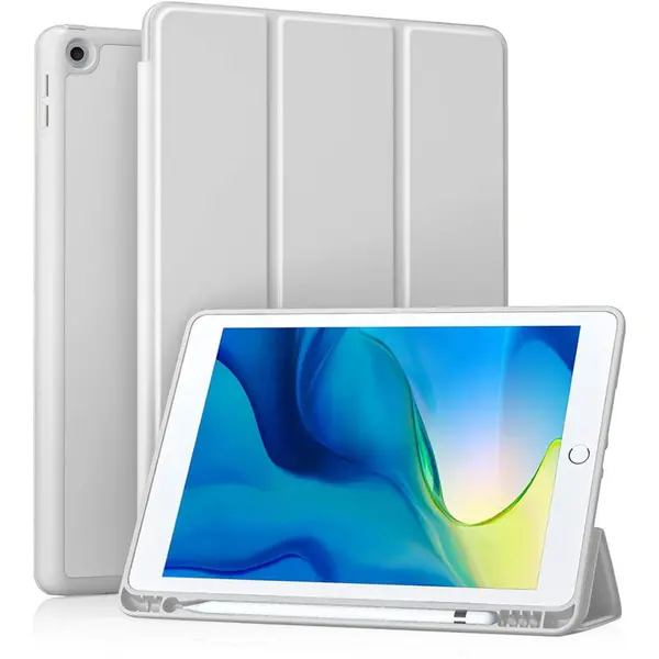 techsuit Husa tableta pentru iPad 10.2 (2019 / 2020 / 2021) cu suport cu 2 Unghiuri si functie Sleep/Wake, Techsuit Flex Trifold Pen, gri