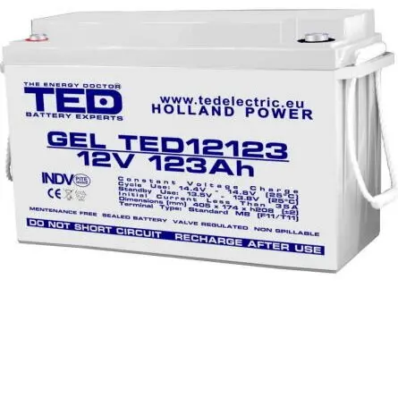 TED Electric Acumulator 12V 123Ah GEL DEEP CYCLE M8, TED Electric TED003508 TED Electric