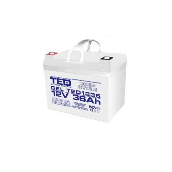TED Electric Acumulator Ted Electric TED003386, 12V GEL Deep Cycle Solar, Dimensiuni 195 x 128 x 155 mm, Baterie 12V 36Ah M6