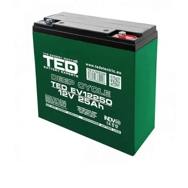 TED Electric Acumulator Ted Electric, TED003782, 12V Vehicule Electrice, Dimensiuni 181 x 76 x 167 mm, Baterie 12V 25Ah M5