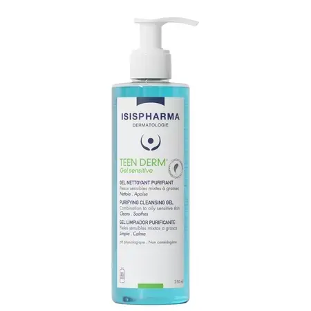 Teen Derm Gel Sensitive – Gel purifiant pentru ten sensibil, gras sau mixt – 250 ml, IsisPharma