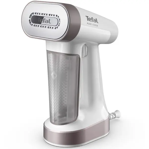 Tefal Aparat de calcat vertical cu abur 2 in 1 Tefal Pure Force DT8720E0, 1800W, jet de abur 90 g/min, variabil 0 - 35 g/min, rezervor apa 180 ml, 4 trepte abur, functie Boost, oprire automata, autonomie rezervor apa 12 min, incalzire rapida in 25 s, Alb