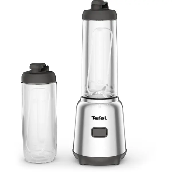 Tefal Blender Tefal Mix & Move BL15FD30, 300W, 0.6L, 4 lame detasabile, 2 recipiente portabile din tritan cu capac, Argintiu