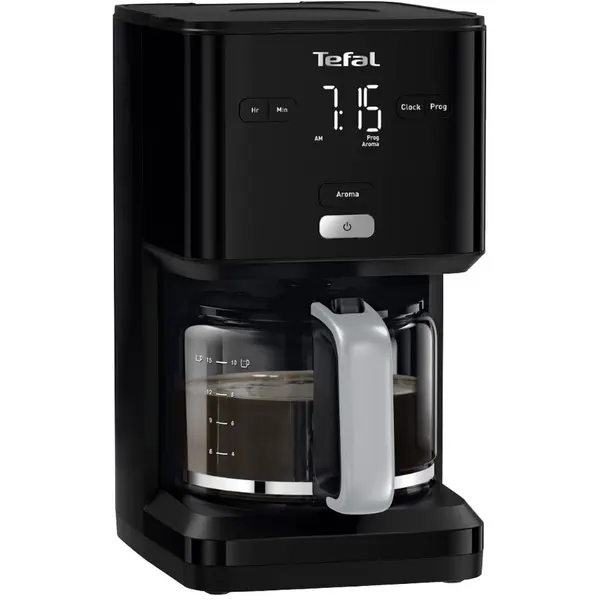 Tefal Cafetiera Tefal Smart'n Light CM600810, 1000W, 1.25 l, ecran digital, functie auto OFF, sistem antipicurare, carafa sticla, functie mentinere la cald, suport filtru detasabil, Negru