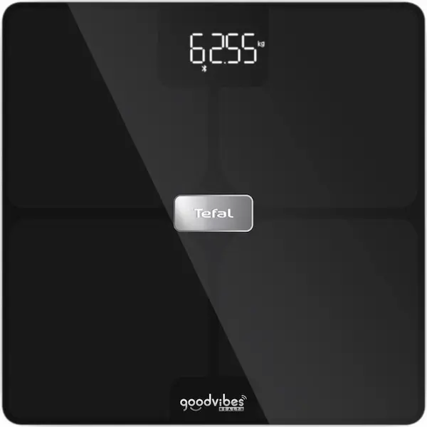 Tefal Cantar inteligent Tefal Goodvibes Health BM9670S1, 14 indicatori de masurare, ecran LCD, utilizatori nelimitati, capacitate maxima 180 kg, conectivitate iOS/Android, sticla tratata termic, aplicatie dedicata Goodvibes, negru