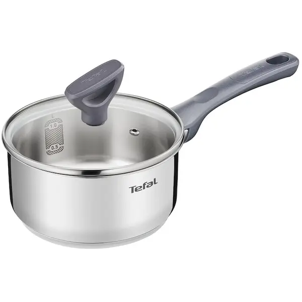 Tefal Cratita cu capac Tefal Daily Cook, 16 cm, inductie, gradatii usor de citit, otel inoxidabil, maner ergonomic, argintiu / negru