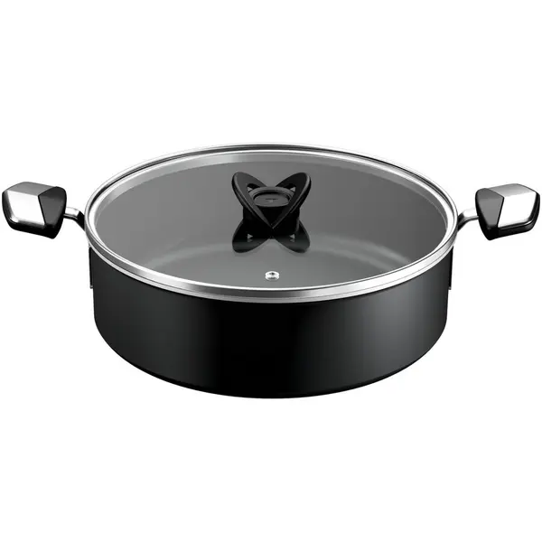 Tefal Cratita cu capac Tefal Excellence, 28 cm, 5.2L, inductie, invelis antiaderent, indicator Thermo-Signal, aluminiu, Negru