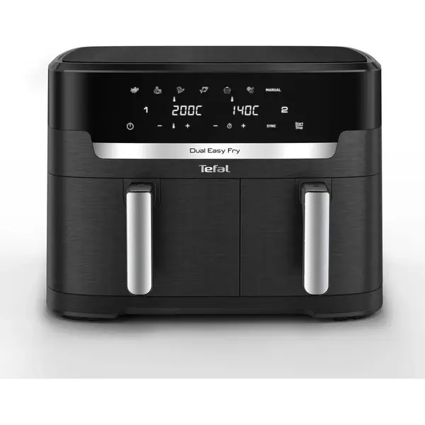 Tefal Friteuza cu aer cald Tefal Dual Easy Fry XXL EY9428E0, 2700 W, capacitate 11 L, 7 programe automate, vase detasabile antiaderente, display LCD, temperatura reglabila 40-200°C, negru