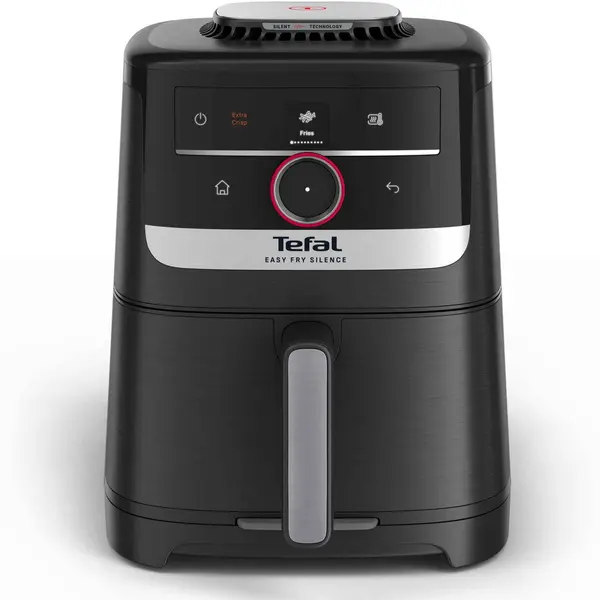 Tefal Friteuza cu aer cald Tefal Easy Fry Silence EY5728EO, 1670W, 5L, 55 programe automate, gatire crocanta si silentioasa, tehnologie Extra Crisp, Smart Assist, Easy Clean & Store, Argintiu & Negru