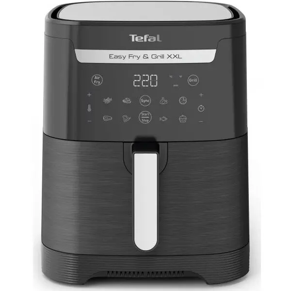 Tefal Friteuza cu aer cald Tefal EasyFry & Grill XXL EY801815, 1830W, gratar incorporat, 8 programe, capacitate 6.5 l, 2 zone de gatire, tehnologie Extra Crisp, invelis antiaderent, negru