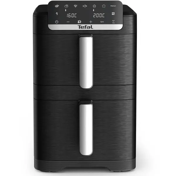 Tefal Friteuza dubla cu aer cald Tefal Easy Fry Crispy Stack EY7528E0 air fryer, 2700 W, capacitate 10 L, temperatura ajustabila, 7 programe, 2 compartimente, display digital, oprire automata, Negru