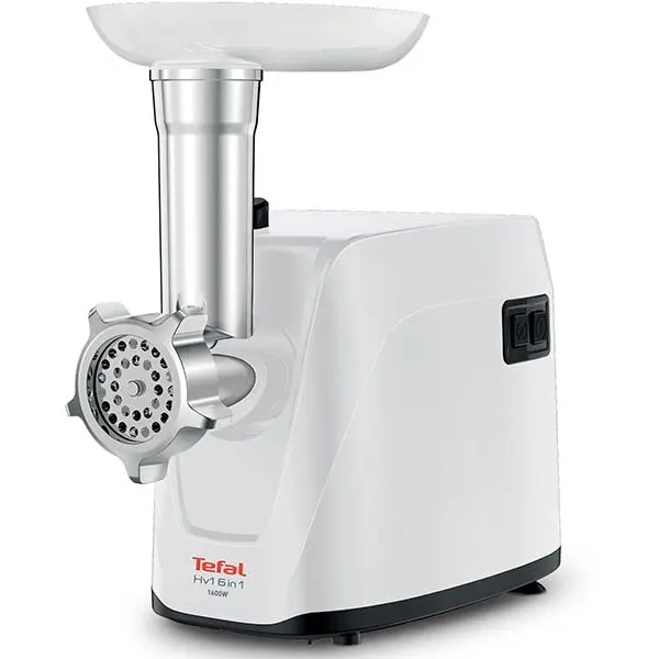 Tefal Masina de tocat carne Tefal HV1 NE114130, 1600W, 1.9kg/min, accesoriu pentru rosii, functie reverse, Alb