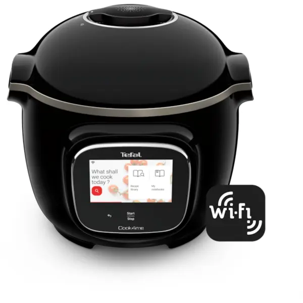 Tefal Multicooker inteligent cu gatire sub presiune Tefal Cook4Me Touch CY912831, 1600W, cu conexiune WiFi, aplicatie dedicata, 13 programe de gatire, ecran tactil, pana la 6 persoane, Capacitate Vas 6L, Negru