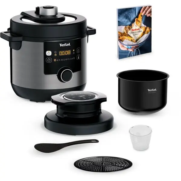 Tefal Oala sub presiune electrica Tefal Turbo Cuisine & Fry CY778830, 1200W, Tehnologie Spherical Bowl, capacitate 5 L, pastrare la cald, invelis antiaderent, Negru & Gri