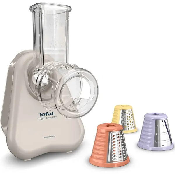 Tefal Razatoare electrica Tefal Fresh Express DN853BE0, 150W, 3 in 1, 3 conuri detasabile pentru feliare, maruntire si taiere cuburi, compatibil masina de spalat vase, design compact, gri