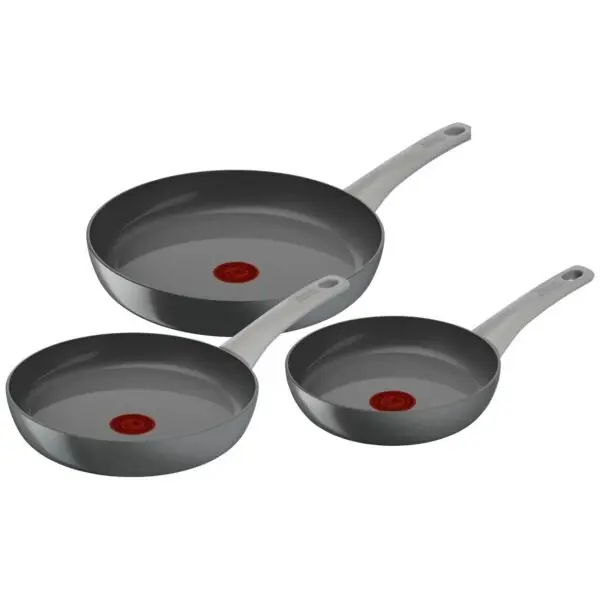 Tefal Set de 3 tigai Tefal Renew On, 20/24/28 cm, 100% aluminiu reciclat, indicator Thermo-Signal, compatibil cu inductia, invelis ceramic, gri