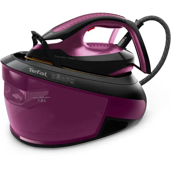 Tefal Statie de calcat Tefal Express Vision SV8152E0, 2800W, presiune 6.9 bari, jet de abur 480 g/min, abur variabil 0-130 g/min, rezervor detasabil 1.8L, varf iluminare LED, colector calcar, oprire automata, talpa Durilium airglide autoclean, Violet