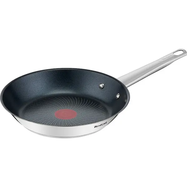 Tefal Tigaie Tefal Cook Eat, inductie, invelis antiaderent Titanium, indicator Thermo-Signal, maner nituit, inox premium, 28 cm, argintiu/negru
