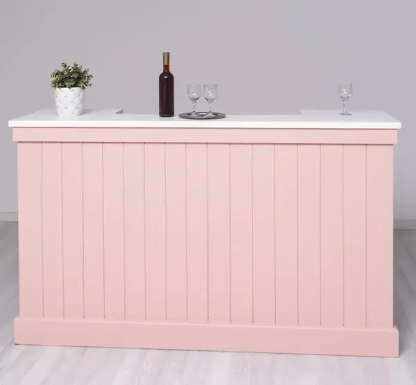 Tejghea de bar cu dungi verticale 180 cm cu finisaj Misty Rose/White