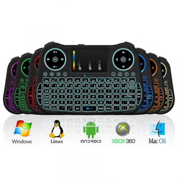 Telecomanda cu mini tastatura Rainbow backlit MT08, Air Mouse, Touch Pad, Wireless, Iluminare led, QWERTY