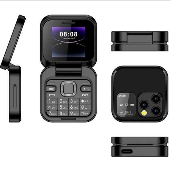 Telefon de buzunar pliabil Flip Phone 4.5 cm i16 Pro, Dual SIM, camera, Bluetooth MP4